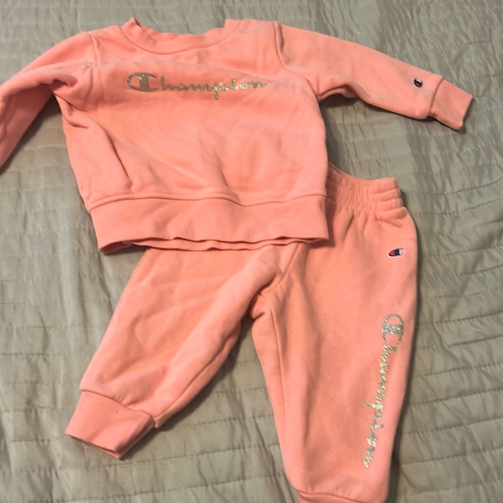 Champion Authentic Activewear crew neck sweatshirt and Jogging pants.  12 Months